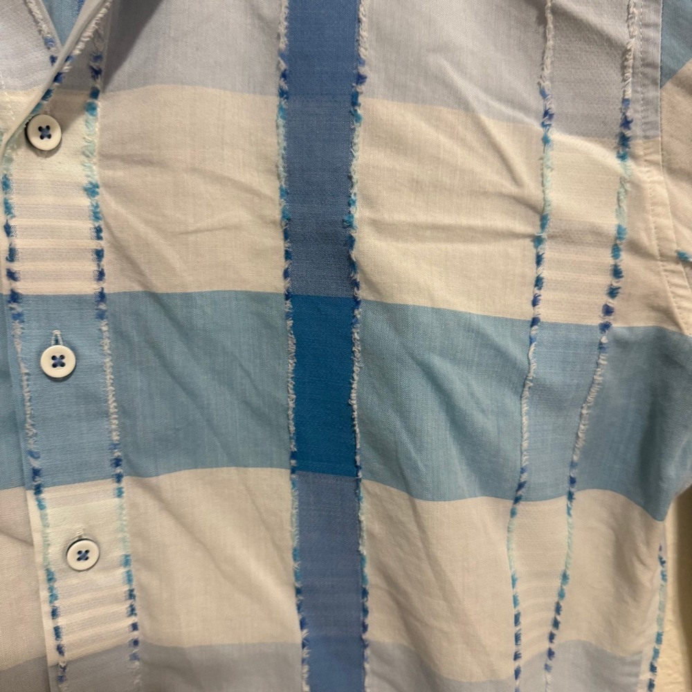 Haupt Germany Mens Blue White Check Textured Fashion Fit Button Down Shirt L - Picture 6 of 15